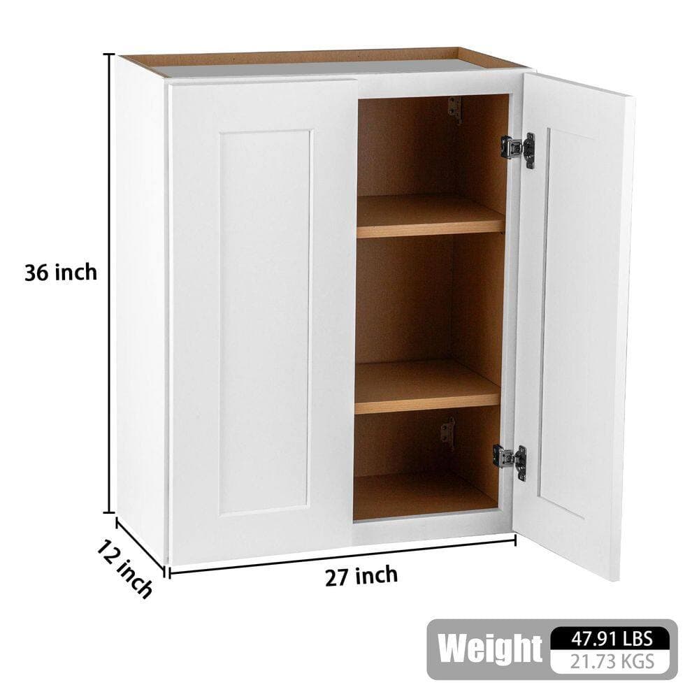 Tahanbath Wood 12 in. W x 27 in. D x 36 in. H Bathroom Storage Wall Cabinet in White with Adjustable Shelves (3)