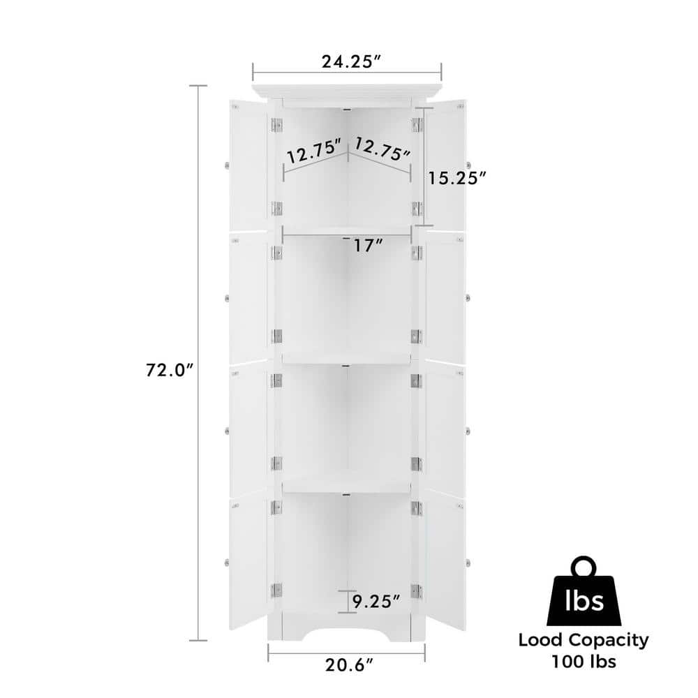 Unbranded 20.6 in. W 12.25 in. D 72 in. H Linen Cabinet with Doors and 4 Shelves for Living Room, Kitchen, Bathroom (3)