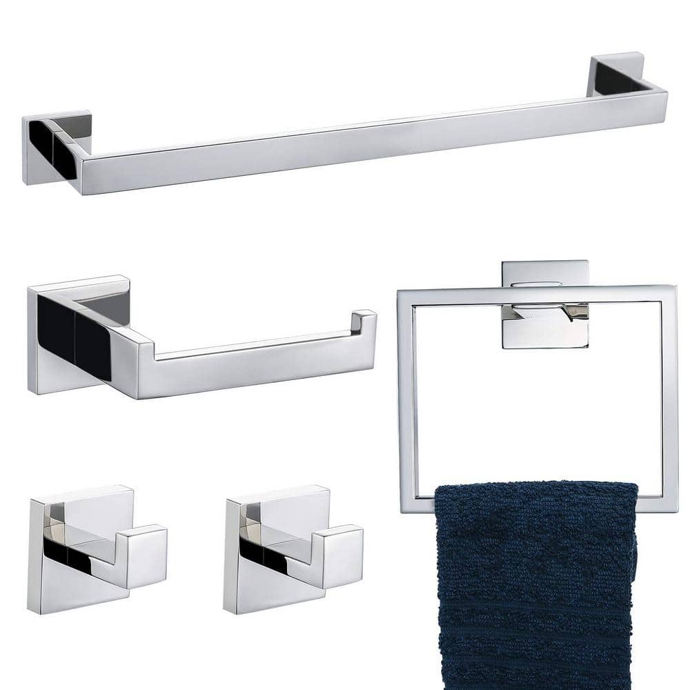 Unbranded 5-Piece Bathroom Hardware Accessories Set Towel Bar Set Wall Mounted Stainless Steel in Chrome (1)