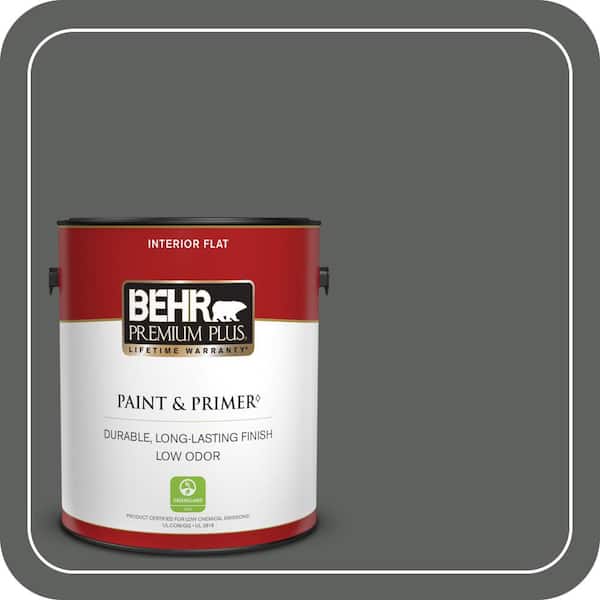 BEHR PREMIUM PLUS 1 gal. #N460-6 Hematite Flat Low Odor Interior Paint & Primer (2)