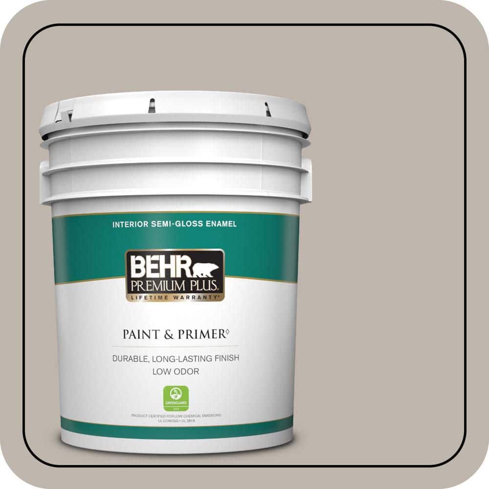 BEHR PREMIUM PLUS 5 gal. #PPU18-12 Graceful Gray Semi-Gloss Enamel Low Odor Interior Paint & Primer