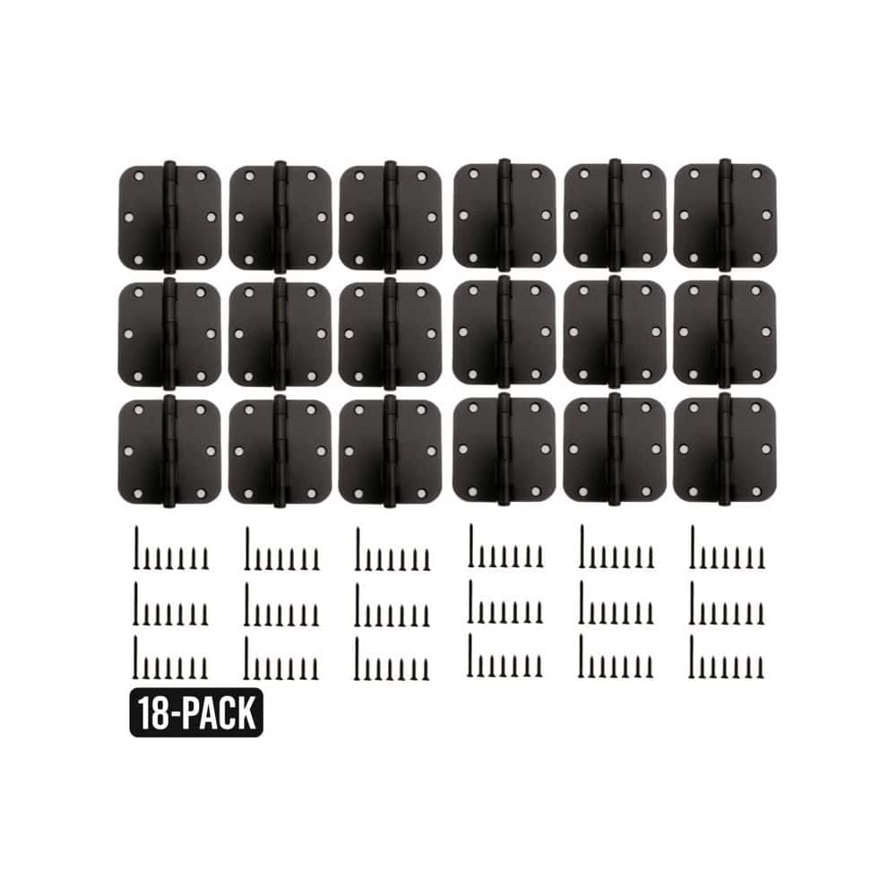 Everbilt 18-Pack 3-1/2 in. x 5/8 in. Radius Matte Black Butt Door Hinge