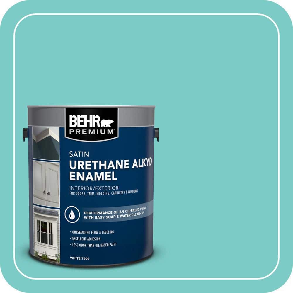 BEHR PREMIUM 1 gal. #BIC-39 Blue Green Gem Urethane Alkyd Satin Enamel Interior/Exterior Paint (1)