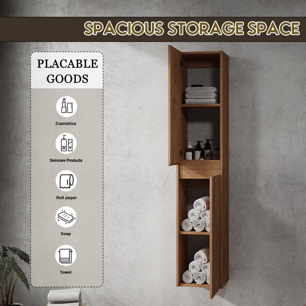 COWLOWN 11.81 in. W x 9.81 in. D x 59 in. H Bathroom Storage Wall Cabinet in Imitative Oak Brown (3)