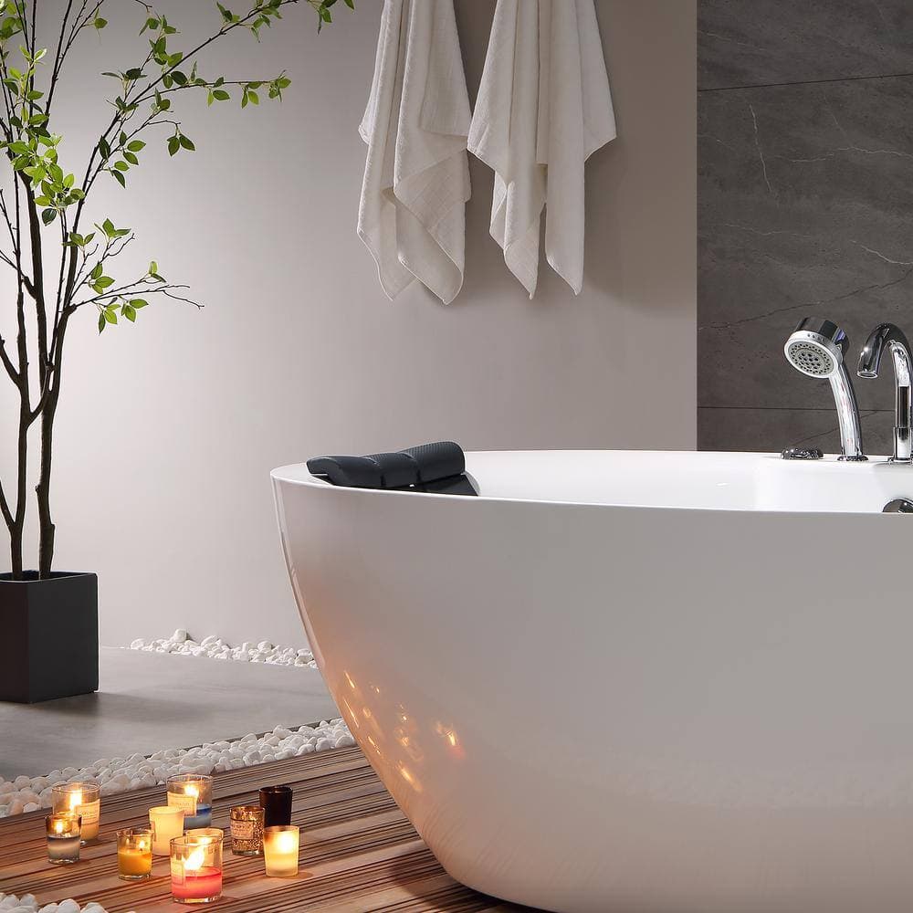 Empava 67 in. Center Drain Acrylic Freestanding Flatbottom Whirlpool Bathtub in White with Faucet - Water Jets (3)
