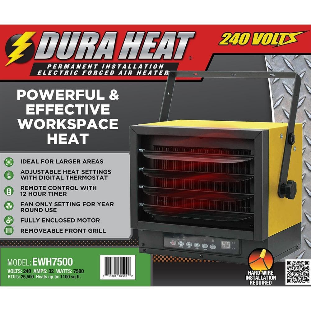 DuraHeat 7500W Hardwire Forced Air Electric Ceiling Garage Heater, Remote Control, Timer, Digital Thermostat, 240-Volt, 40 Amp (3)