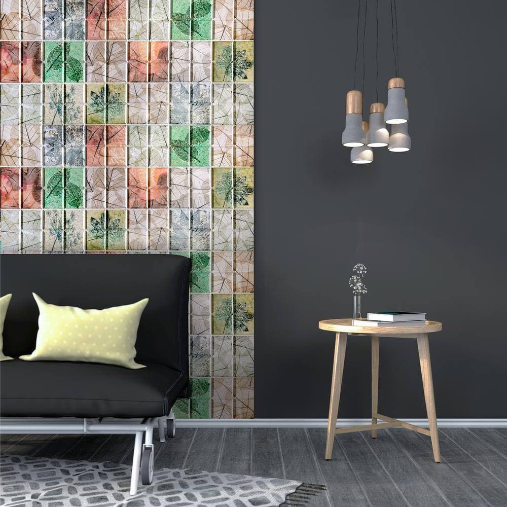 Dundee Deco 3D Falkirk Retro 1/100 in. x 38 in. x 19 in. Multicolor Floral Pattern in Squares PVC Decorative Wall Paneling (5-Pack) (2)