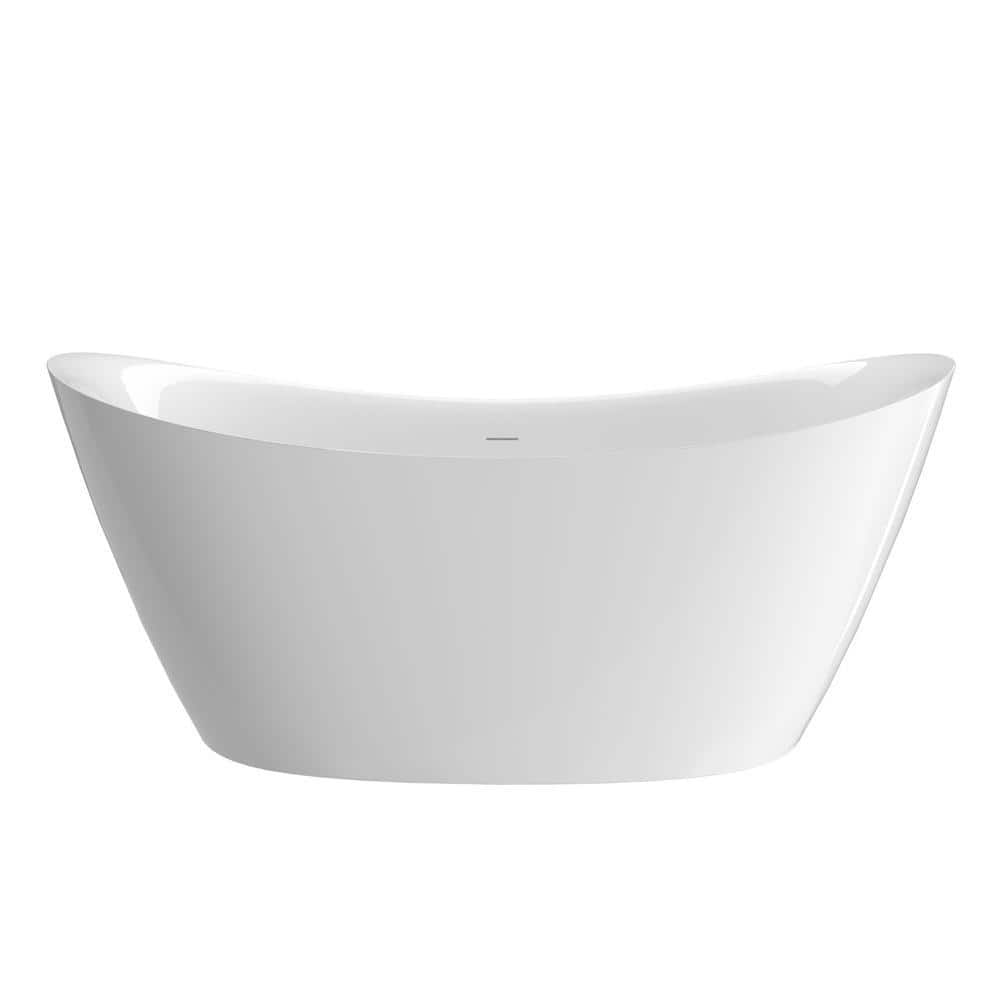 NTQ 51 in. x 27.5 in. Free Standing Deep Soaking Double Slipper Alone Bath Tub Oval Acrylic Freestanding Bathtubs in White (1)