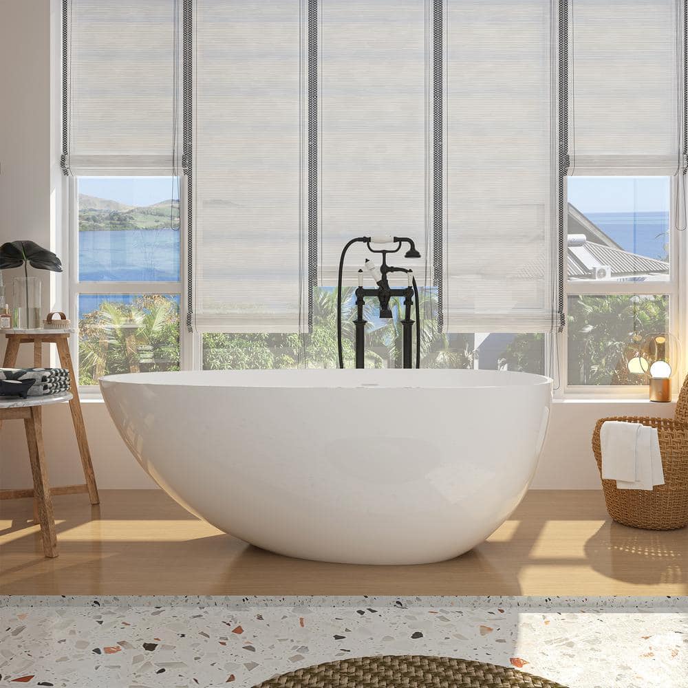 VANITYFUS 33 in. Stone Resin Flatbottom Solid Surface Non-Slip Freestanding Soaking Bathtub (1)