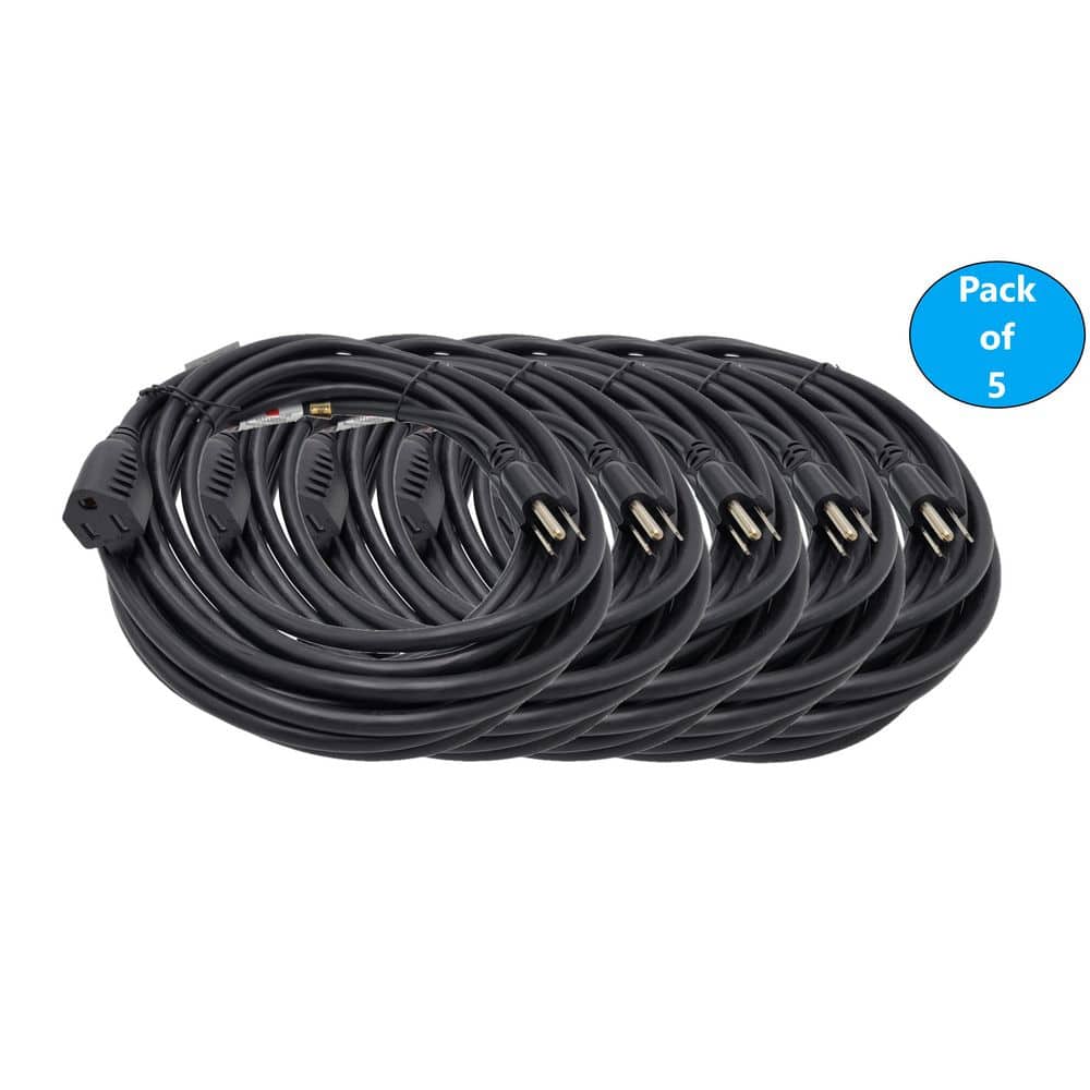 Micro Connectors, Inc 10 ft. Power Extension Cord 16 AWG/3-Conductors 13 Amp (NEMA 5-15R to NEMA 5-15P) Indoor /Black (5-Pack) (2)