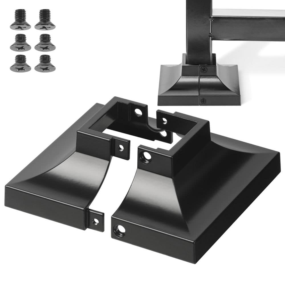 Angel Sar 1.5 x 1.5 in. Black Matal Exterior Stair Part Handrail Fitting, Aluminum Alloy Deck Post Base Cover (1)