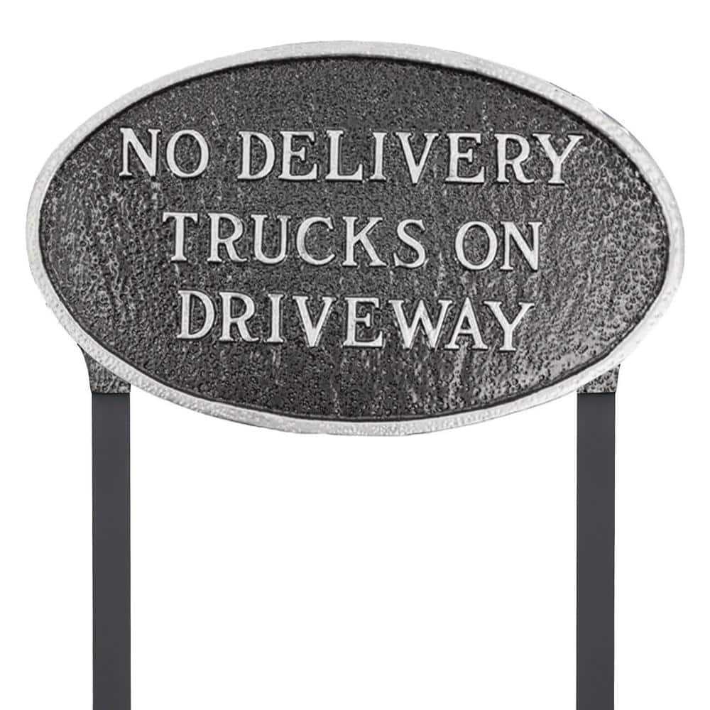 Montague Metal Products No Delivery Trucks on Driveway Standard Oval Statement Plaque with 17.5 in. Lawn Stakes-Swedish Iron