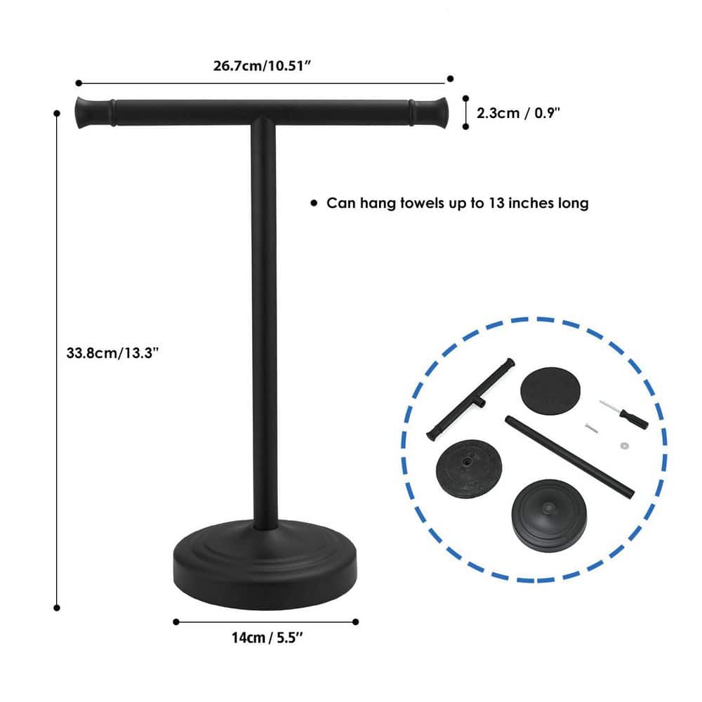 Numhew 2-Towel Holder Freestanding Bath Accessory, T-Shape Towel Rack Free-Standing Stainless-Steel Towel Bar, in Black (2)