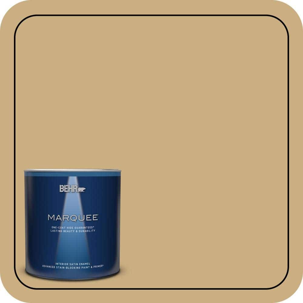BEHR MARQUEE 1 qt. #S310-4 Perennial Gold One-Coat Hide Satin Enamel Interior Paint & Primer
