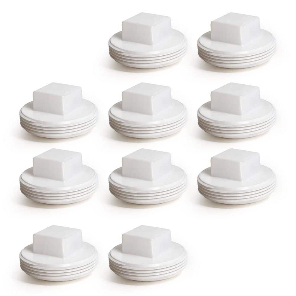 PLUMBFLEX 6 in. White Rigid PVC DWV Cleanout Plug, Male Pipe Thread (MPT) End Cap for Drain, Waste and Vent Systems (10-Pack) (1)