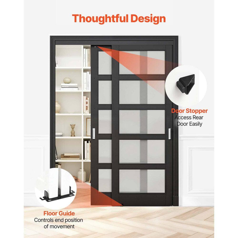 SKYSHALO Bypass Sliding Door Hardware Kit, 5 ft. Aluminum Alloy Dual-Track Bypass Door Hardware,Door Handles and Pulls (3)