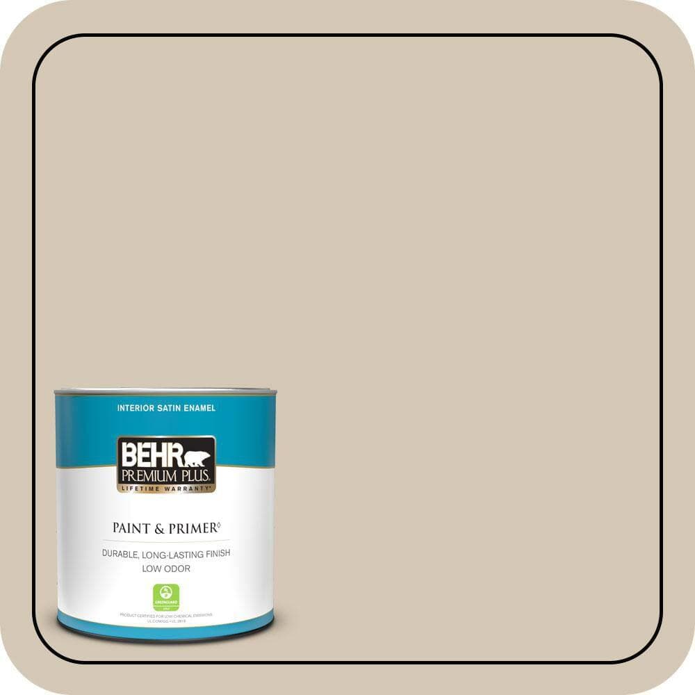 BEHR PREMIUM PLUS 1 qt. #MQ3-10 French Beige Satin Enamel Low Odor Interior Paint & Primer