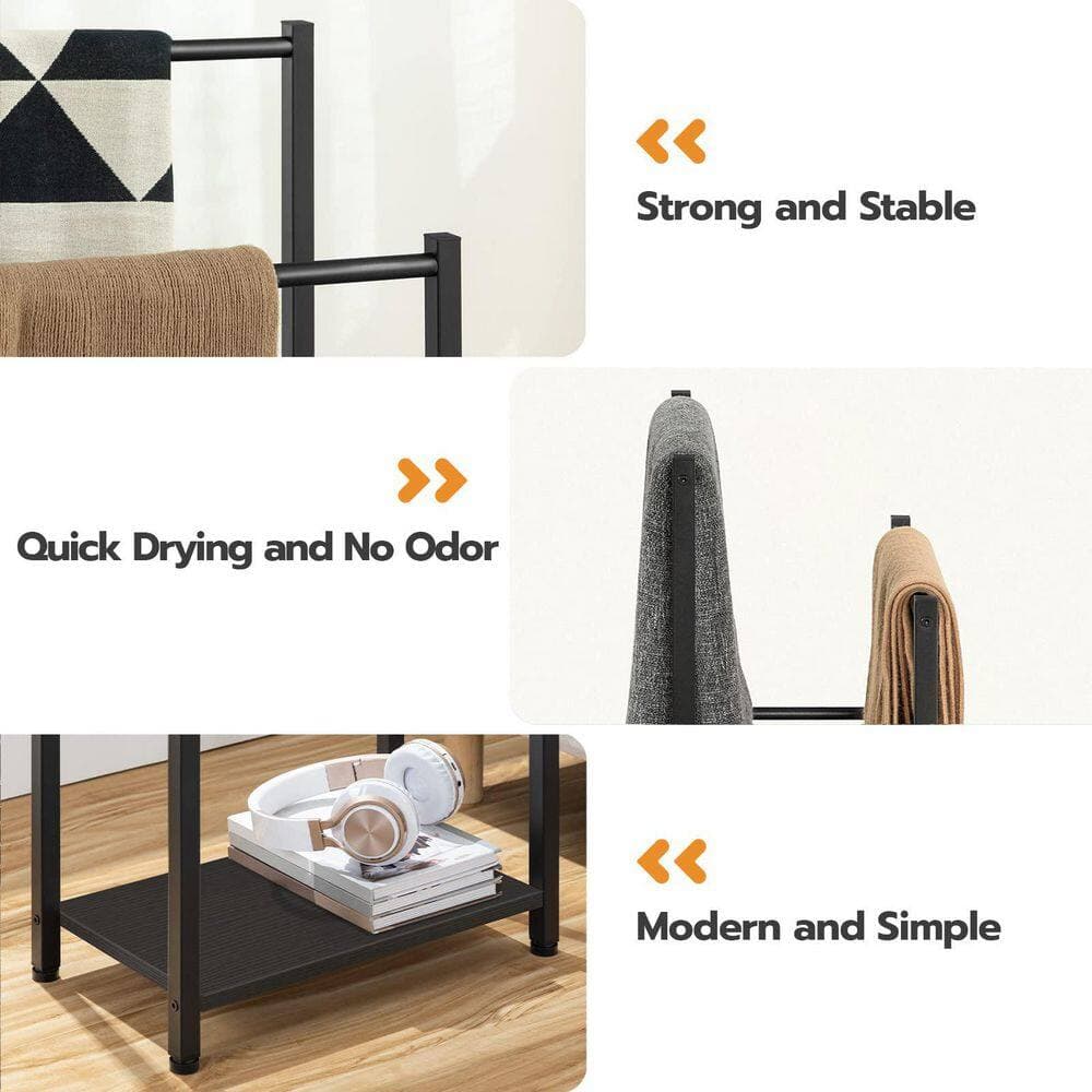 Wudkey 16.5 in. x 9.4 in. x 31.5 in. 2 Tier Blanket Rack in Black, Free Standing Towel Rack with Shelf for Bathroom (3)