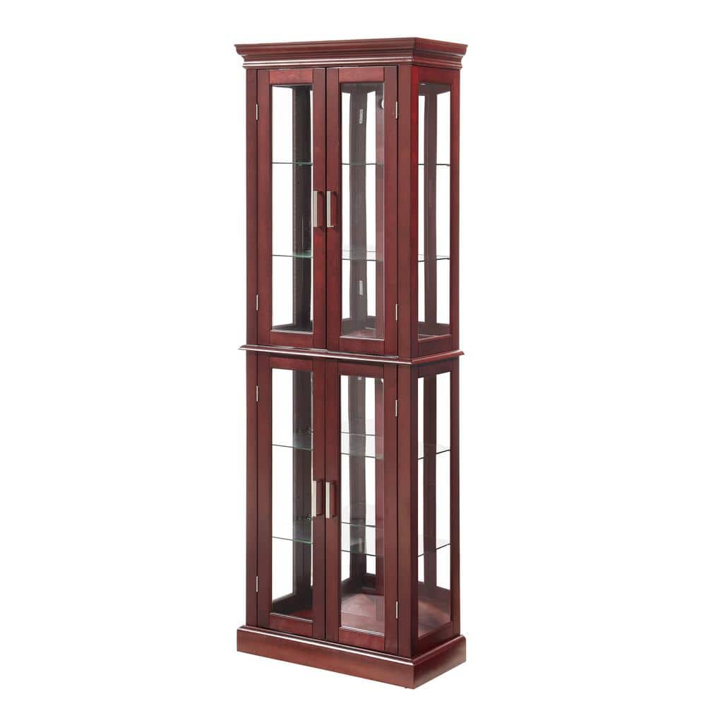 Tileon 23.75 in. W x 11.75 in. D x 70 in. H Red Linen Cabinet Curio Cabinet Lighted Curio Diapaly Cabinet Adjustable Shelves (1)