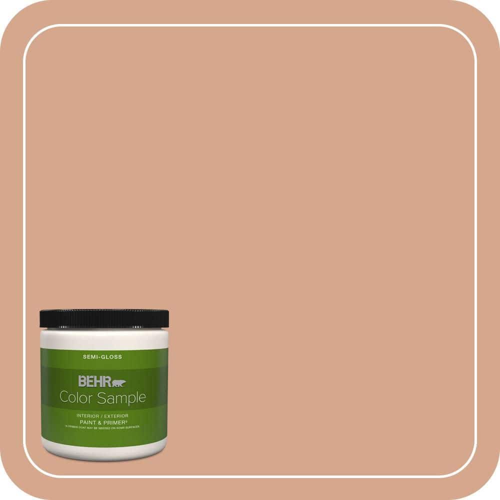 BEHR PREMIUM PLUS 8 oz. #MQ1-30 Peachy Confection Semi-Gloss Interior/Exterior Paint & Primer Color Sample