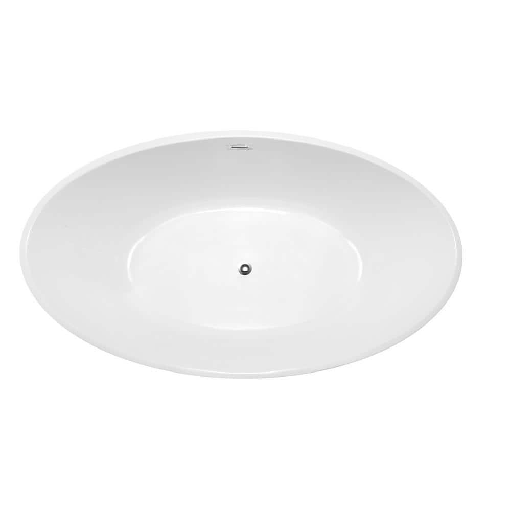 Bellaterra Home Enna 64.9 in. x 35.4 in. Acrylic Flatbottom Freestanding Soaking Bathtub in Center Drain in Glossy White (3)