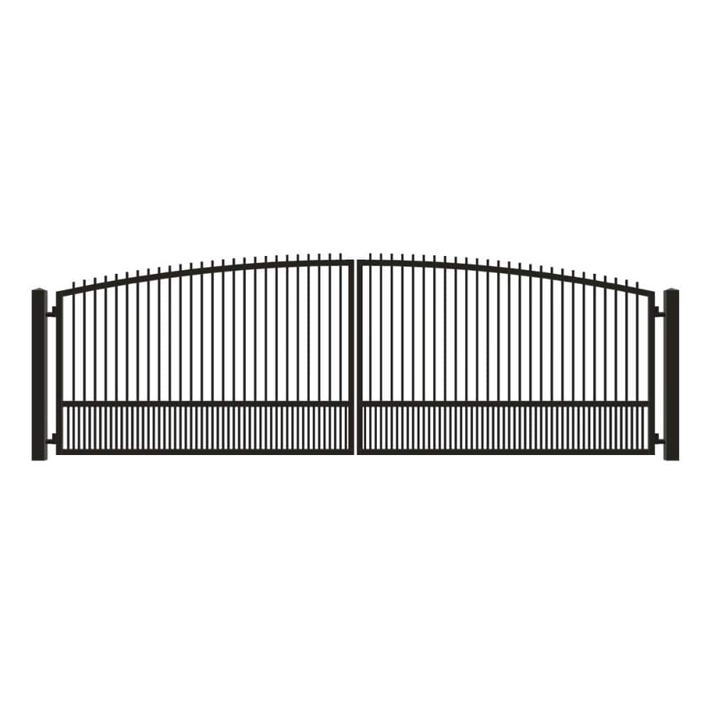 Unbranded Driveway Gate — Swing, Center, Arch + Finials, Puppy, Black — 232"W x 72"H (1)