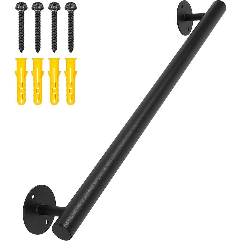 Afoxsos 27 in. Black Metal Hand Rails for Indoor Stairs Wall Mounted Staircase Handrail Outdoor Safety Grab Bars Rails Kit (1)