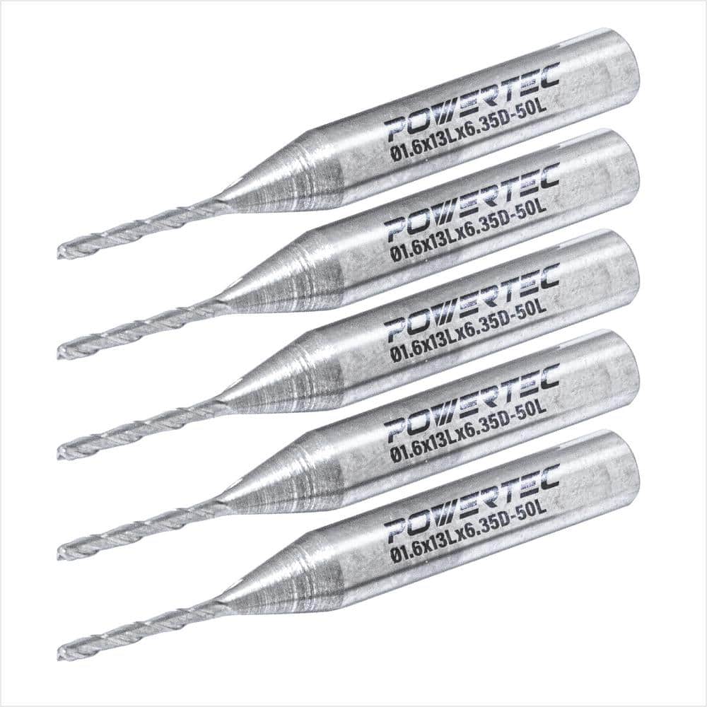 ‎POWERTEC 1/16 in. x 1/4 in. Shank Up Cut Tungsten Carbide Spiral Router Bit (5-Pack)