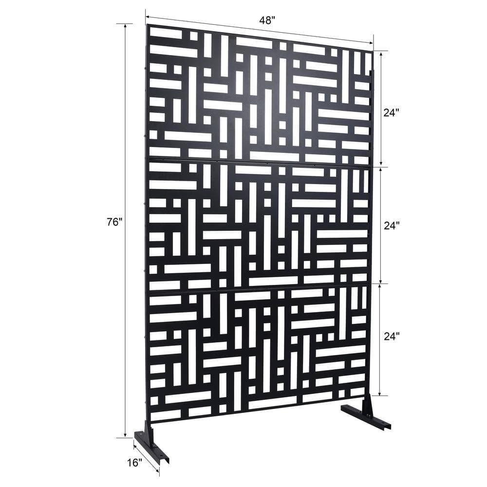 cadeninc 4 ft. x 6.33 ft. Outdoor and Indoor Freestanding Steel Squared Flat Privacy Screen, Fence Panels in Black (2)