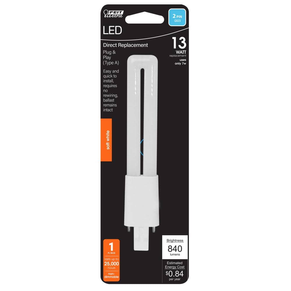 Feit Electric 13-Watt Equivalent PL Twin Tube CFLNI Bi-Pin Plug-In GX23 Base CFL Replacement LED Light Bulb, Soft White 2700K (1-Pack) (3)