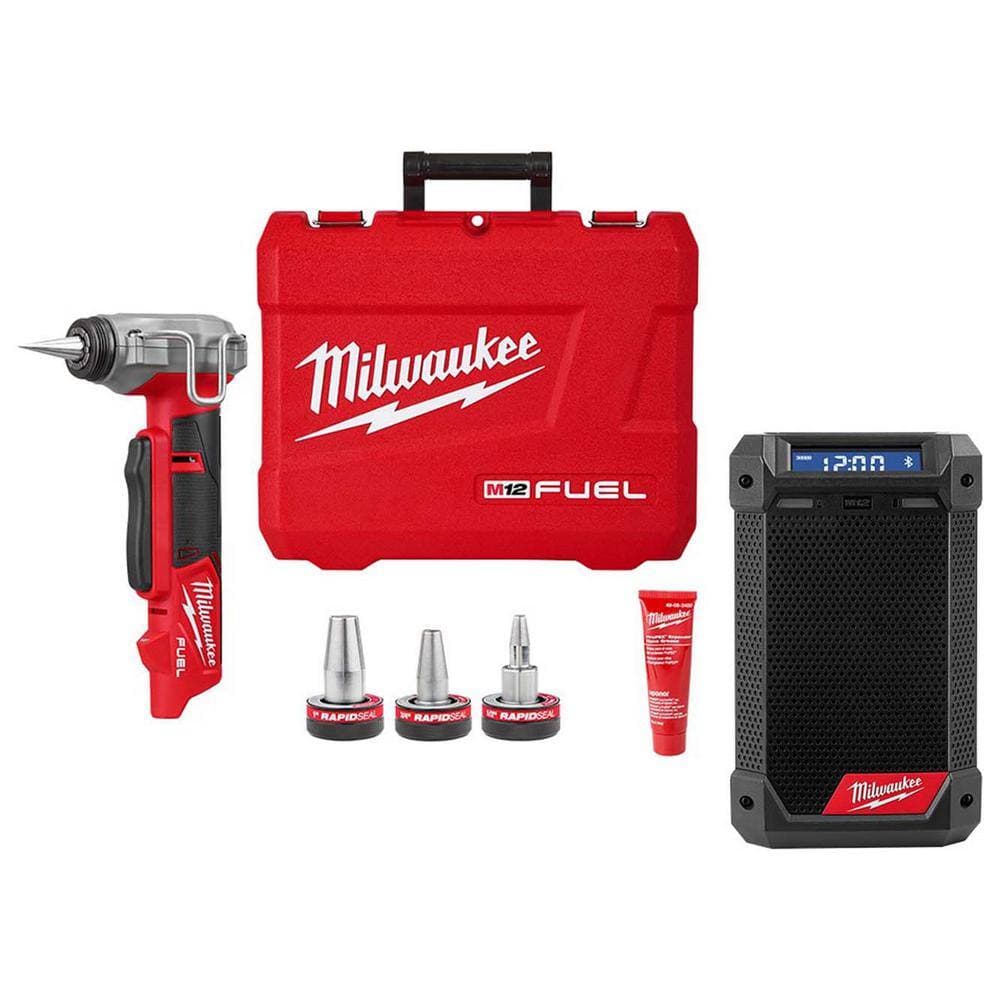 Milwaukee M12 FUEL ProPEX Expander Tool with 1/2 in.-1 in. RAPID SEAL ProPEX Expander Heads & M12 Bluetooth/AM/FM Jobsite Radio
