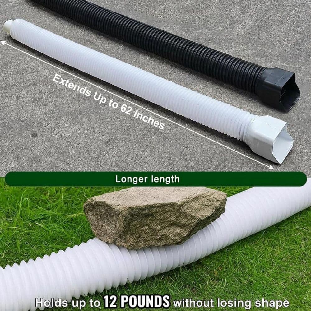 Unbranded 1 Pack 21-62 in. White Flexible Plastic Material Gutter Downspout Extension with Weather-Resistant, Bendable Design (2)
