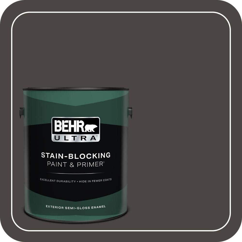 BEHR ULTRA 1 gal. #T16-01 Black Pearl Semi-Gloss Enamel Exterior Paint & Primer