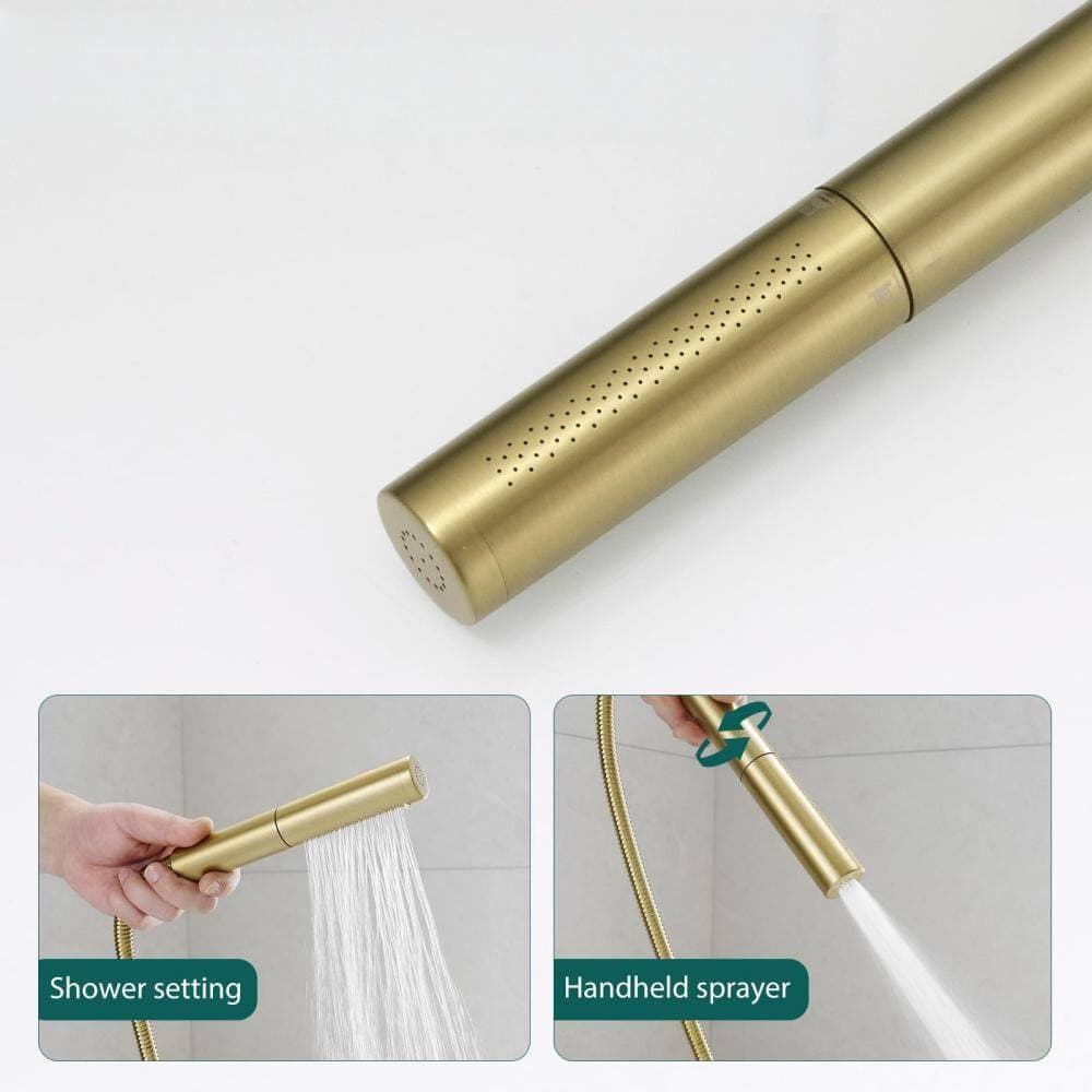 Numhew Tub Filler Freestanding Bathtub Faucet with Handheld Sprayer, Floor Mount Tub Faucet Waterfall Bathtub Filler, Gold (3)