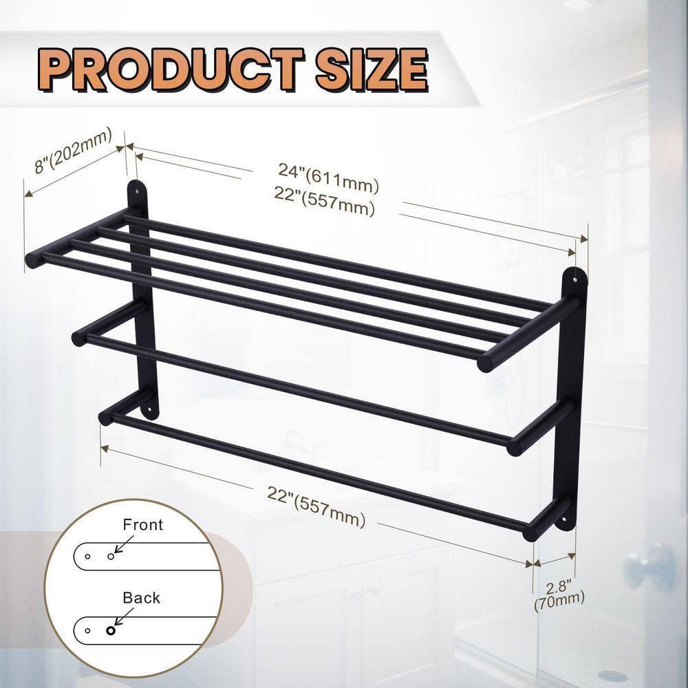 VEVETTA Round 24 in. 3-Tier Wall Mounted Towel Rack in Matte Black (3)