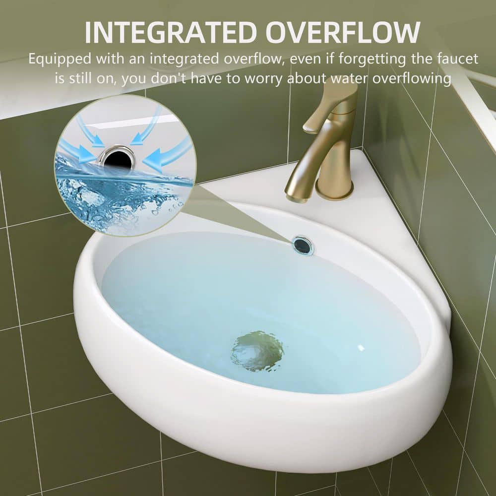 Zeafive 15 in. x 14.2 in. White Ceramic Corner Wall-Mounted RV Bathroom Sink with Overflow Mini Vessel Sink (3)