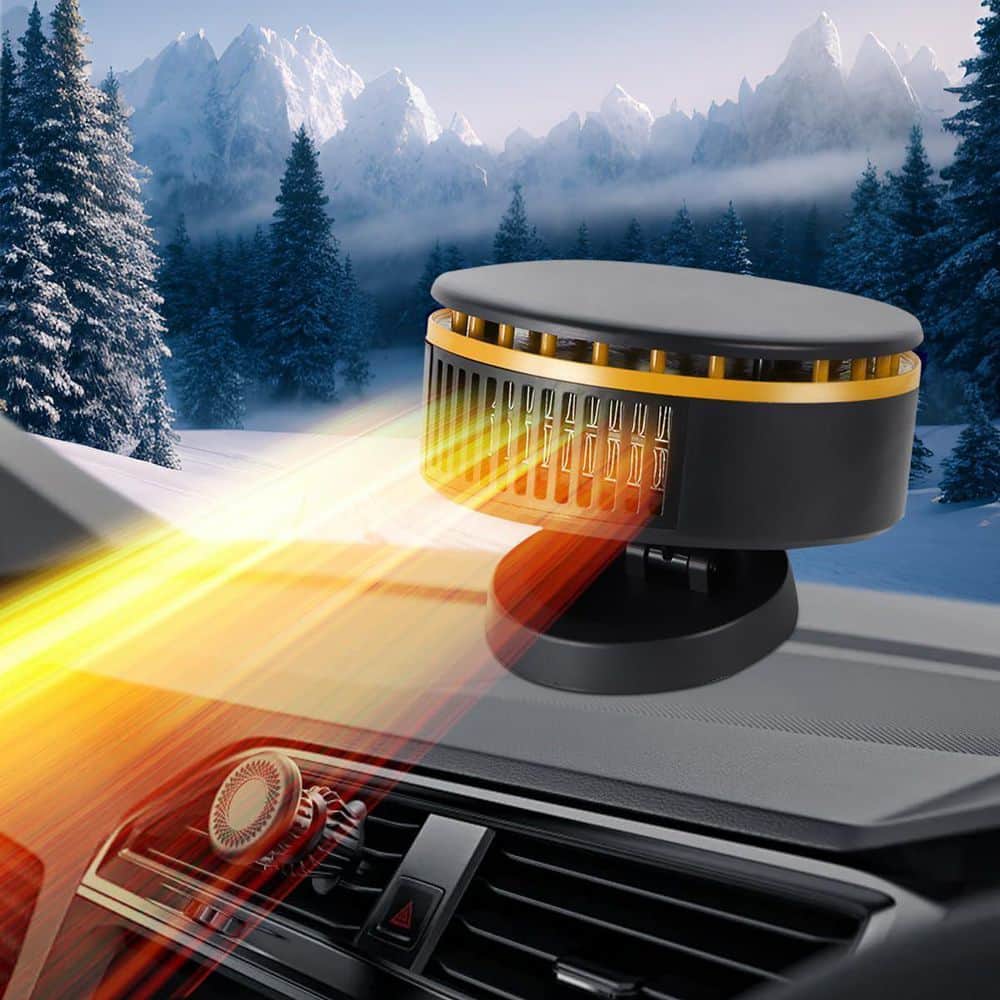 Unbranded 12V Electric Car Electric and Fan Portable Defroster Defogger with 360° Rotation for Auto RV Camping ABS YellowandBlack (3)