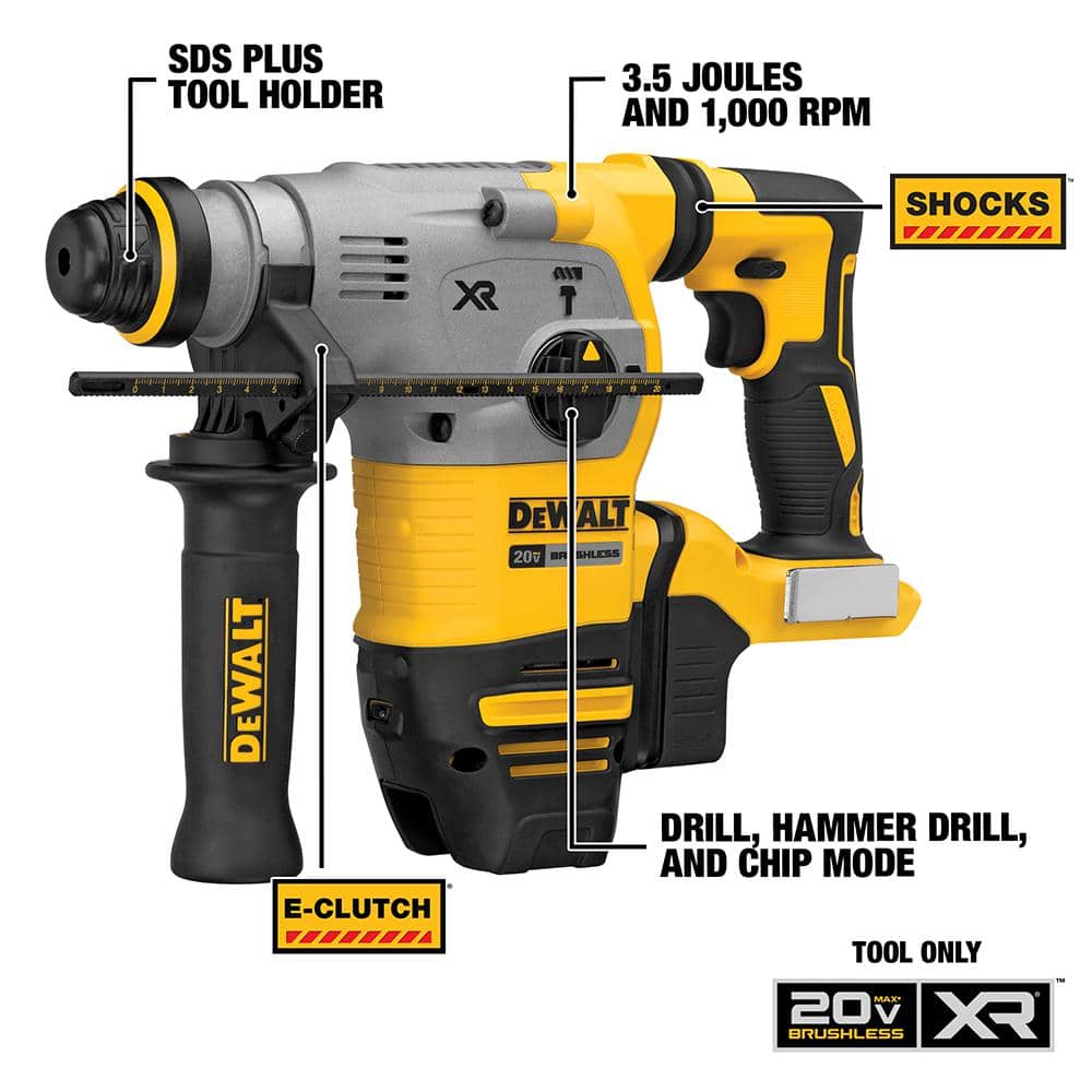 DEWALT 20V MAX XR Cordless Brushless 1-1/8 in. SDS Plus L-Shape Rotary Hammer (Tool Only) (2)
