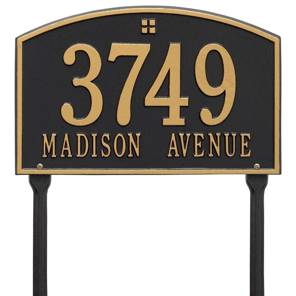 Whitehall Products Cape Charles Rectangular Black/Gold Standard Lawn 2-Line Address Plaque