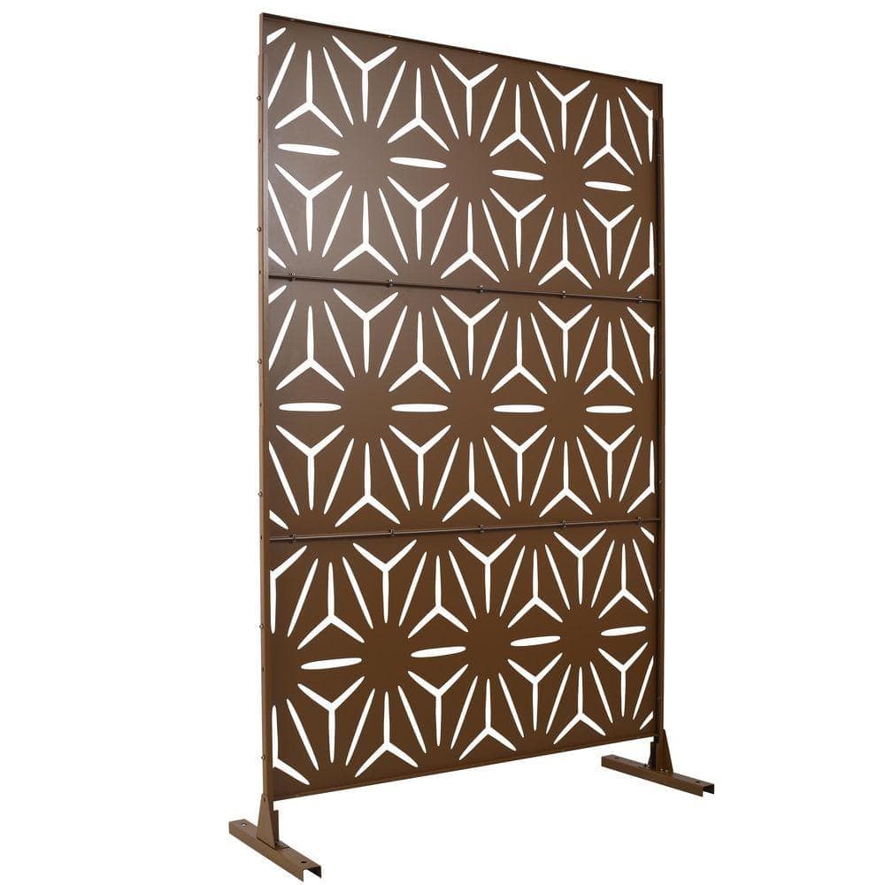 Unbranded Outdoor & Indoor 6.3 ft. x 4 ft. Freestanding Decorative Privacy Fence Screen Brown Metal for Garden Fence