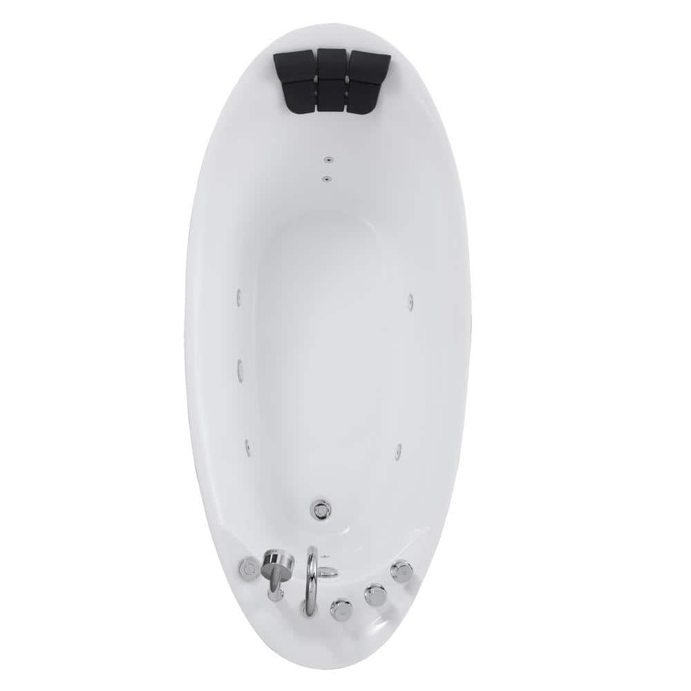 Empava 67 in. Right Hand Drain Acrylic Freestanding Flatbottom Whirlpool Bathtub in White with Faucet - Water Jets (3)