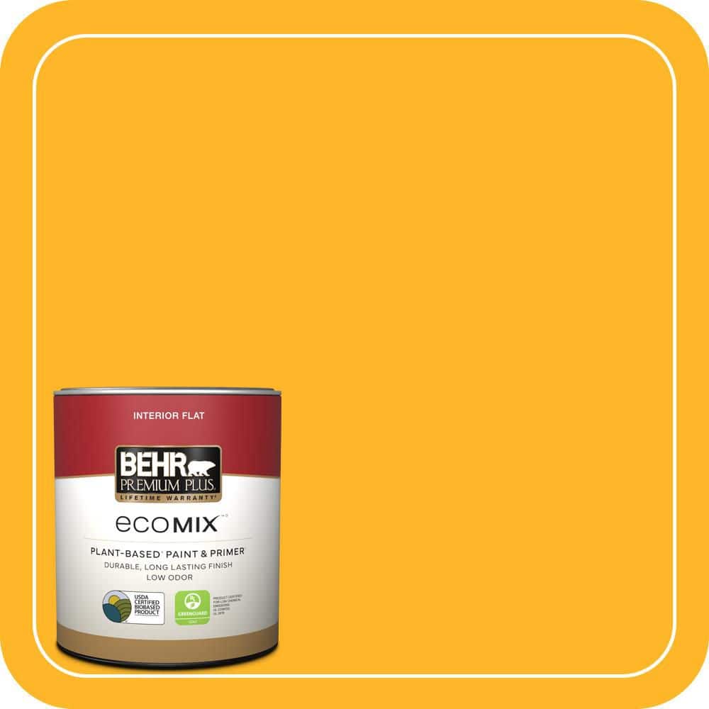 BEHR PREMIUM PLUS 1 qt. #P260-7 Extreme Yellow Flat EcoMix Plant-Based Interior Paint & Primer (1)