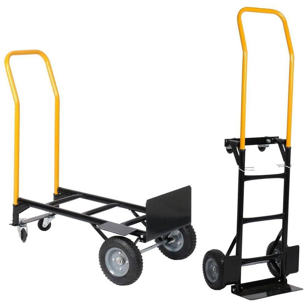 Huluwat Black 330 lbs. Capacity 4 Wheels Hand Truck for Warehouse, Garden and Grocery