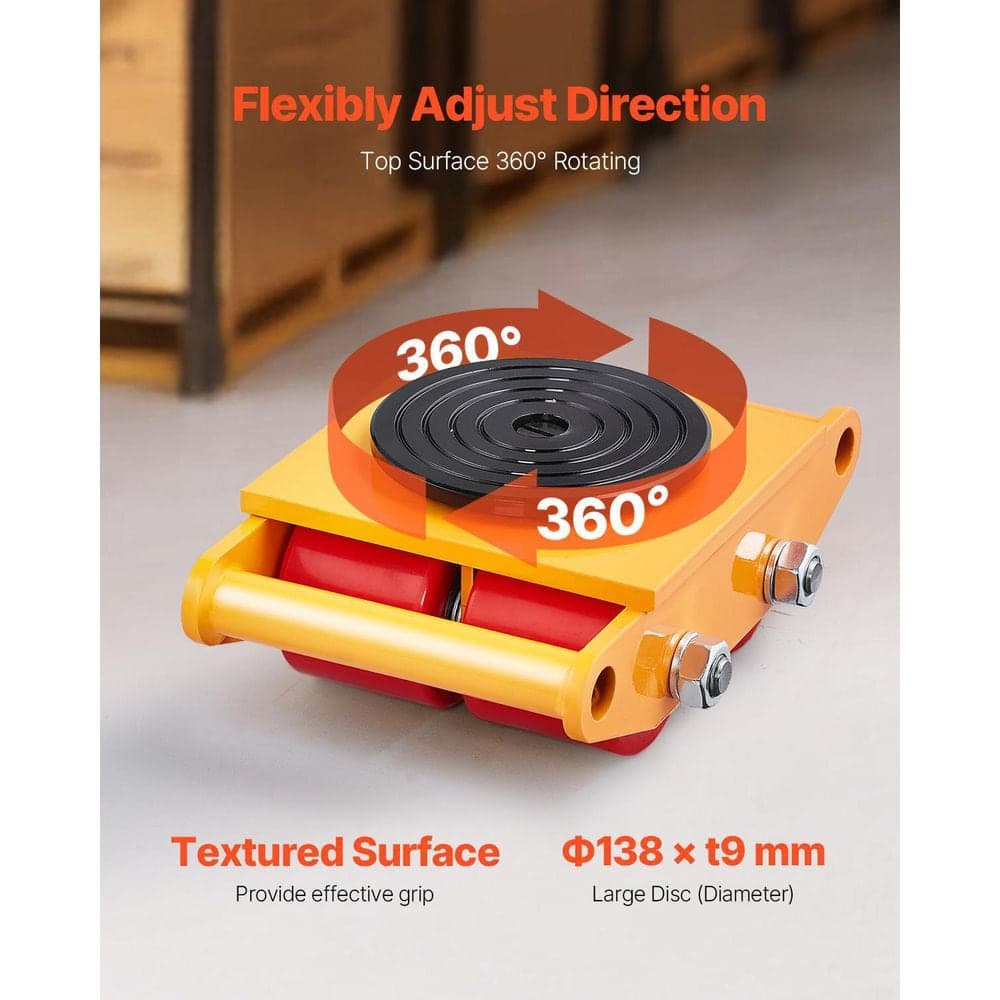 SKYSHALO Machine Skate, 6 T Machinery Skate Dolly, 13228 lbs., with 360° Rotation Cap and PU Directional Rollers, Yellow (2)