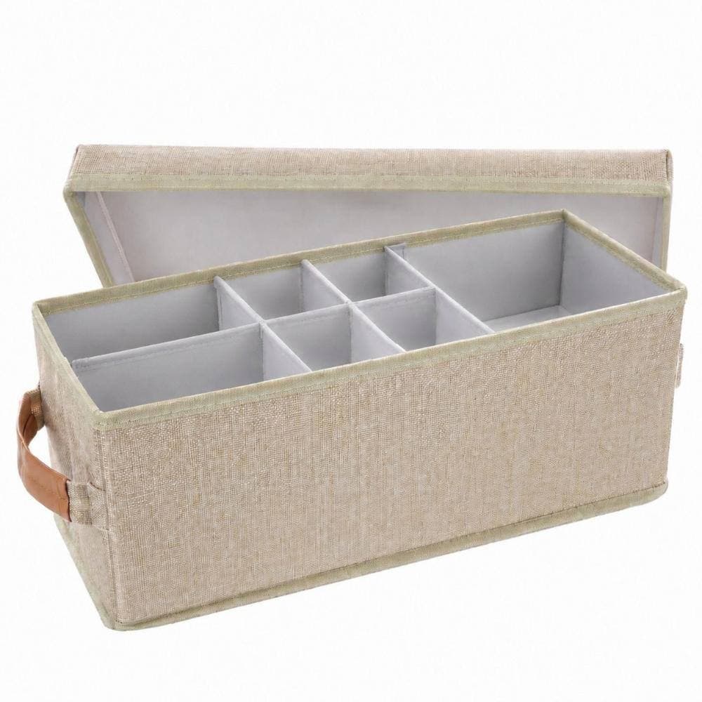 Unbranded Countertop Linen Fabric Tampon Organizer with Lid and Adjustable Dividers for Bathroom Countertop Storage (1)