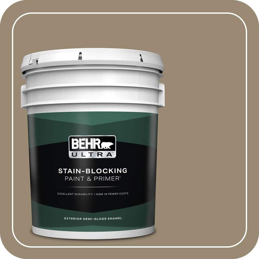 BEHR ULTRA 5 gal. #N310-5 Weathered Fossil Semi-Gloss Enamel Exterior Paint & Primer