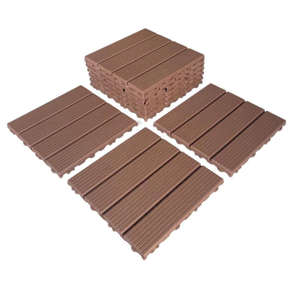 Tidoin 1 ft. x 1 ft. Plastic Deck Tile in Dark Brown for Outdoor Porch Poolside Balcony Backyard (44 Per Box) (2)