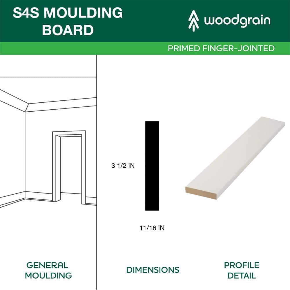 Woodgrain Millwork 1 x 4-11/16 in. x 3-1/2 in. x 96 in. Pine Primed Finger-Jointed S4S Moulding Board (2)