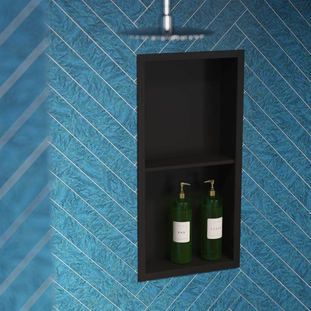 Swiss Madison Voltaire 15 in. W x 5 in. H x 28 in. D Matte Black Shower Niche in Matte Black with Adjustable Shelves (2)