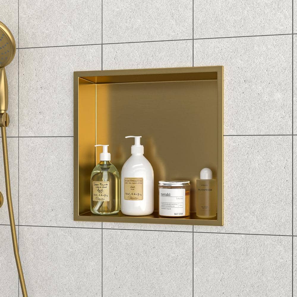 RAINLEX 13 in. W x 13 in. H x 3.94 in. D Stainless Steel Shower Niche (Set of 1) Pieces in Gold (3)